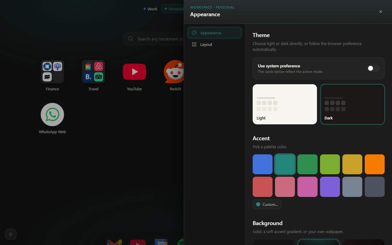 Appearance settings drawer