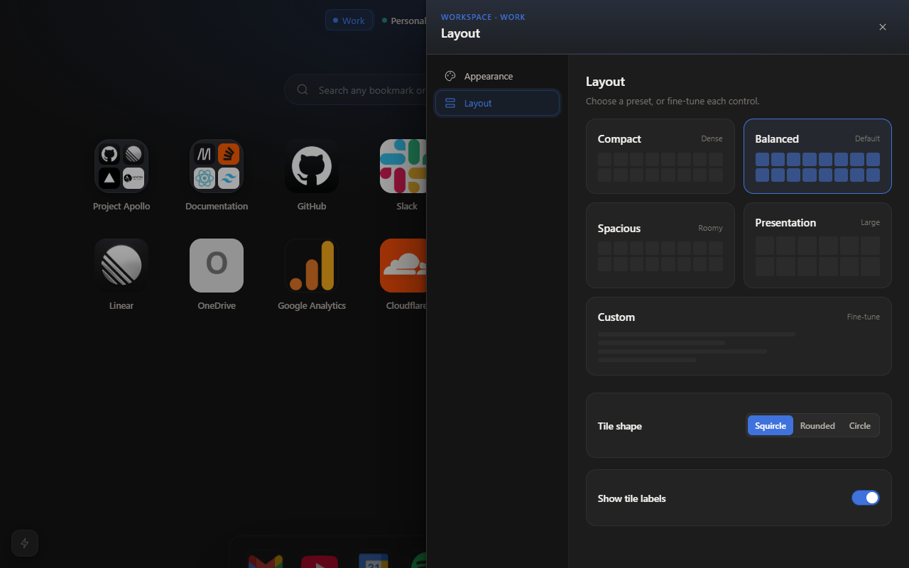 Layout and density settings